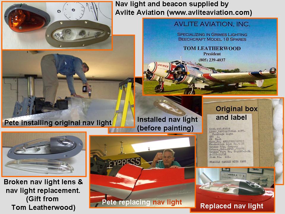 Composite picture of the replacement of the nav light on the spine section.
            Click on the picture to enlarge it.